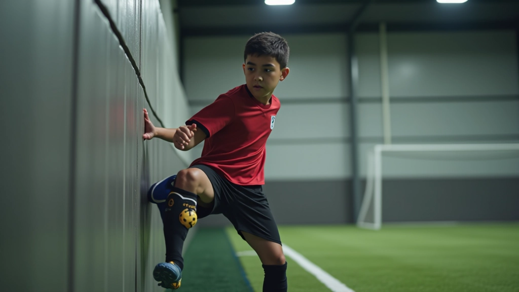 لاعب شاب يمارس تمرين التمرير الدقيق على جدار التدريب مع كرة قدم رسمية