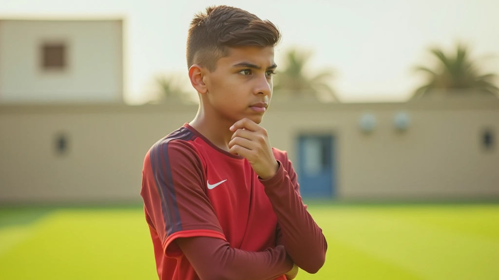 لاعب وسط شاب يقف على ملعب التدريب يراقب حركة الفريق ويحلل الموقف التكتيكي